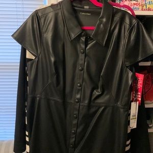 Calvin Klein black vegan leather dress.